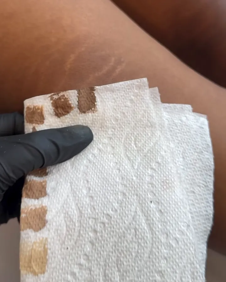 Pigment swatches tested against skin tone before micropigmentation